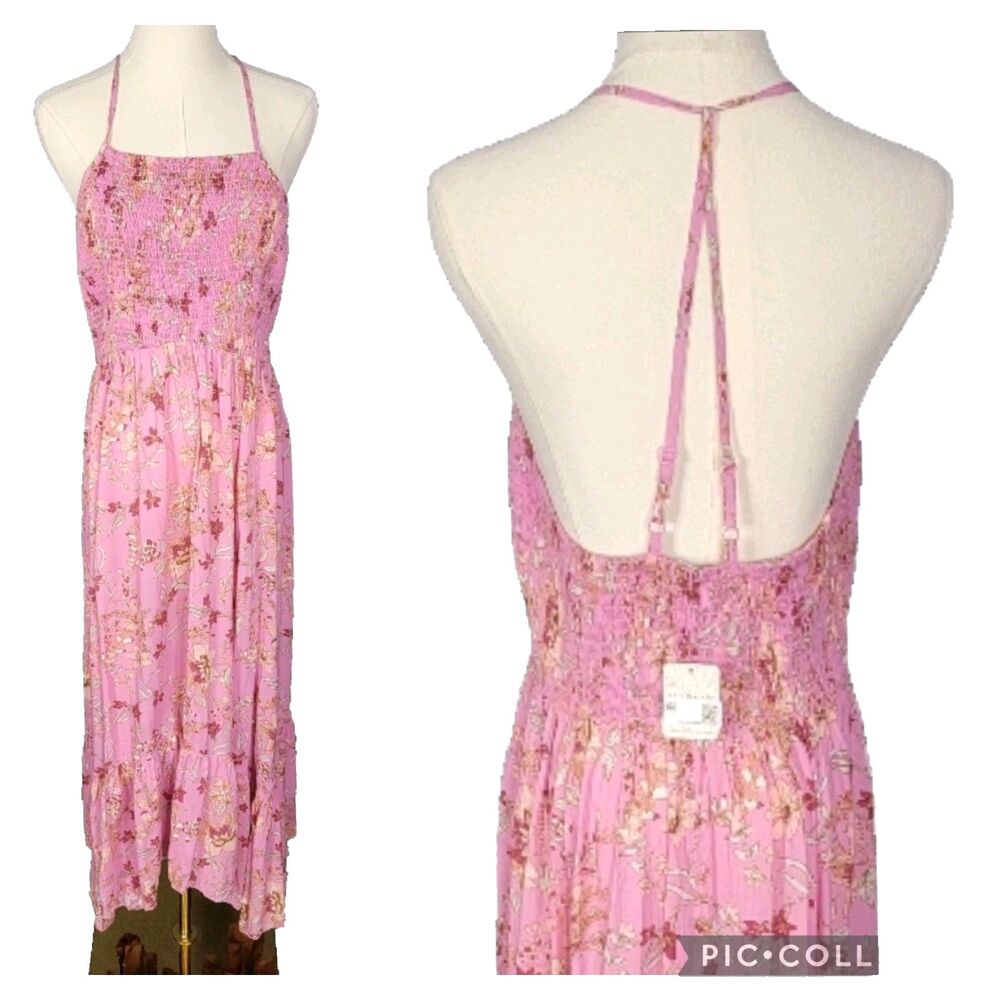Free People Dress Size L Heat Wave Pink New with Tag Lightweight Flowy Midi Maxi
